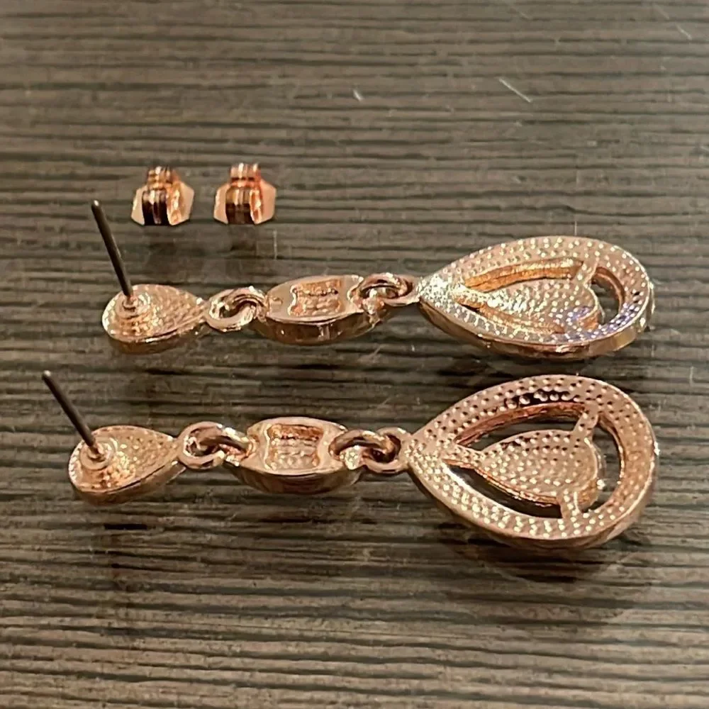 Vintage Style Rose Gold Colored Drop Earrings Rhinestone Dangle Earrings